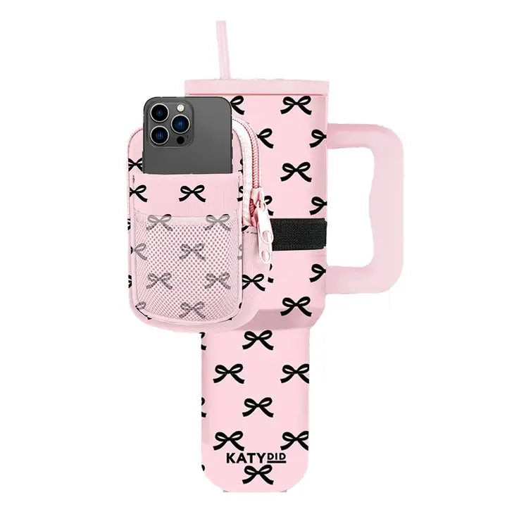 Tumbler Zipper Pouch Pink with Black Bows