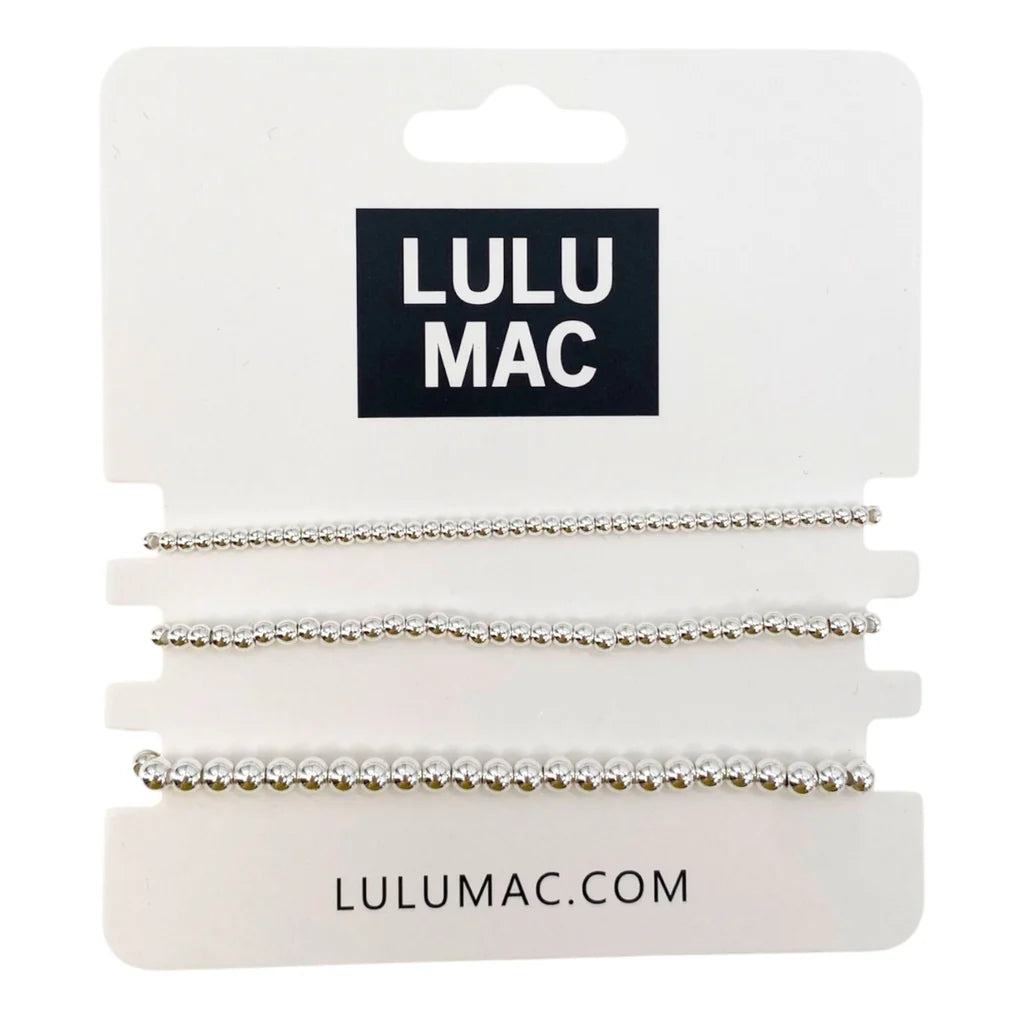 Lulu Mac 3 Stack Bracelet Silver Beaded