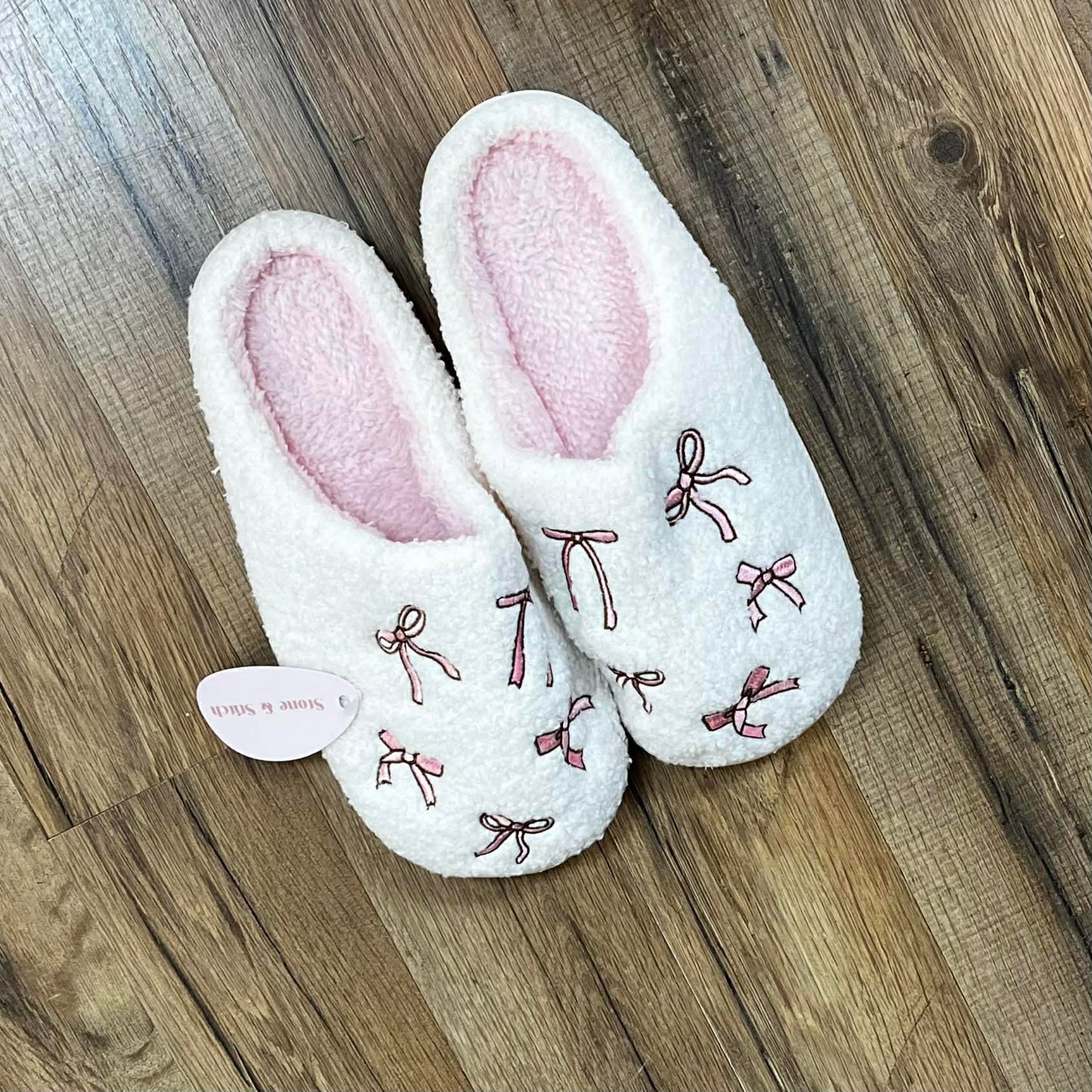 Fuzzy Slippers Ribbon Bow