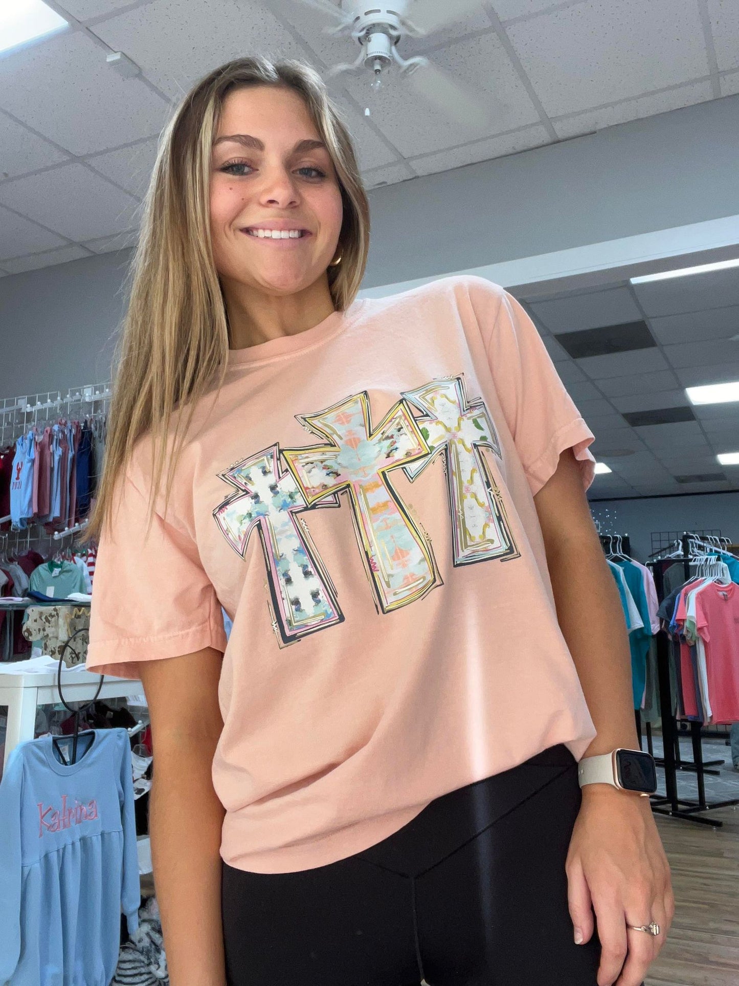 Watercolor Cross Trio Short Sleeve Peach