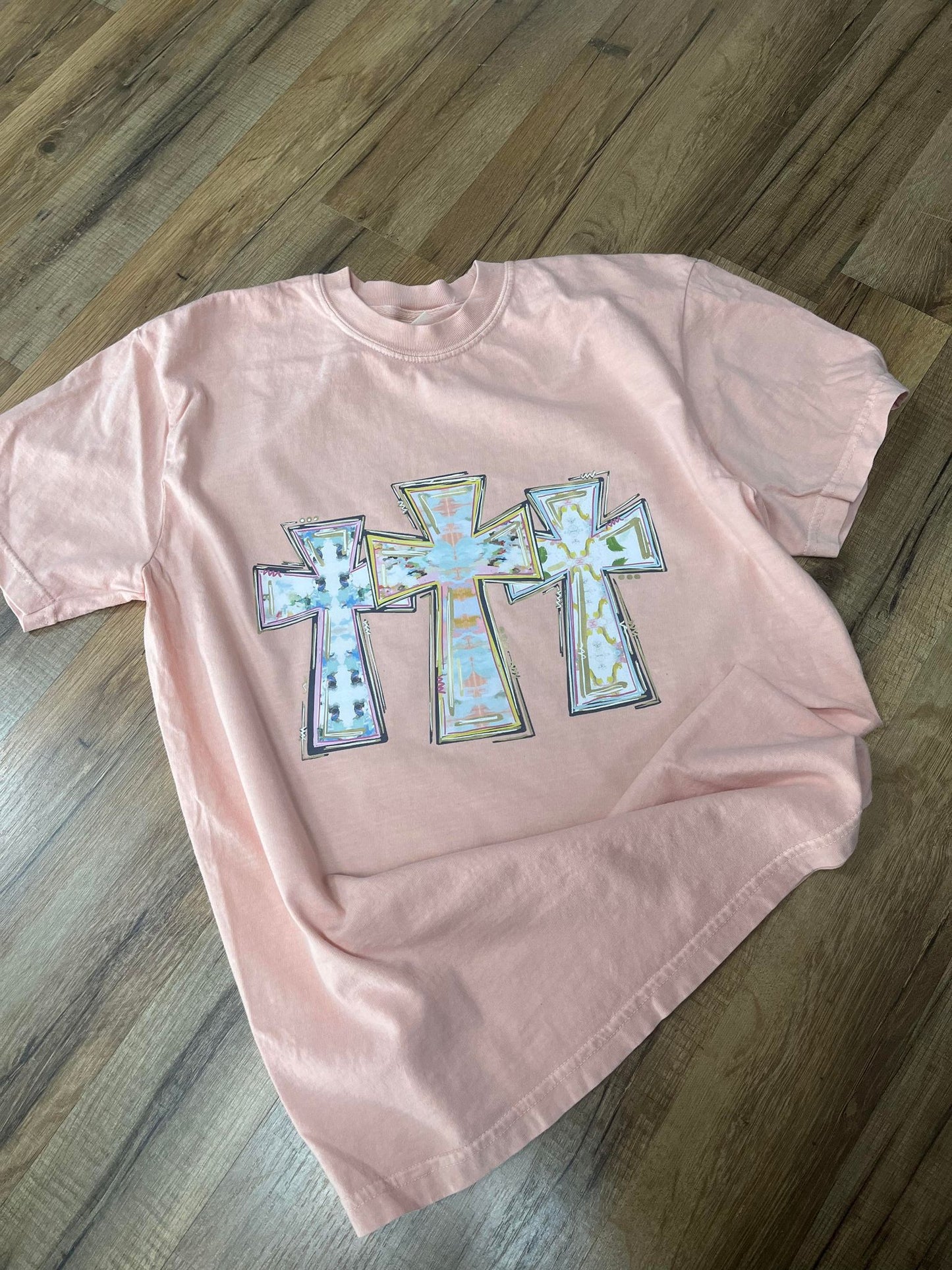 Watercolor Cross Trio Short Sleeve Peach