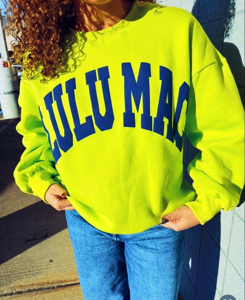 Lulu Mac Sweatshirt Chartruese with Deep Blue Puff