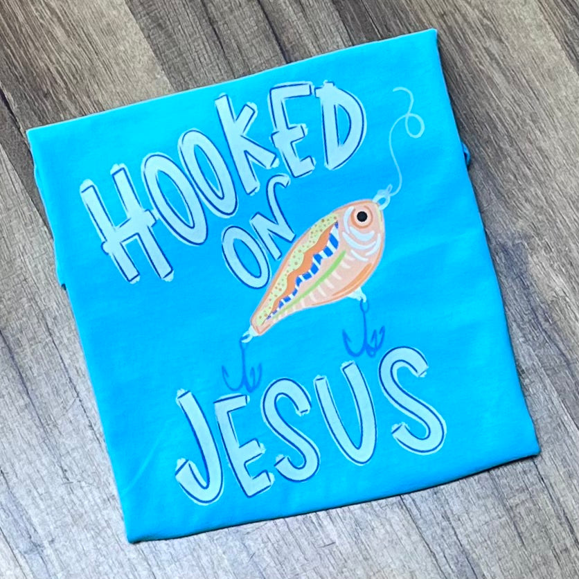 Hooked on Jesus Blue Short Sleeve