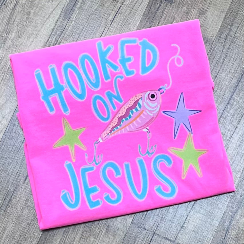 Hooked on Jesus Pink Short Sleeve