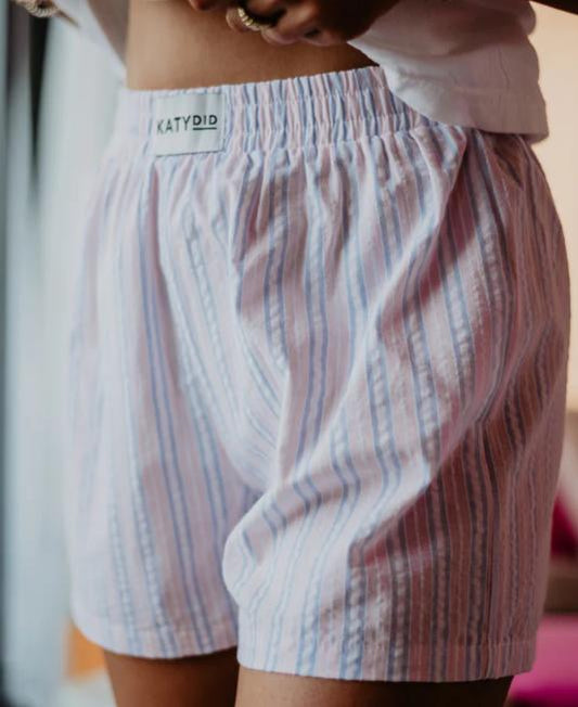 Ladies Boxer Shorts Pink & Blue Striped