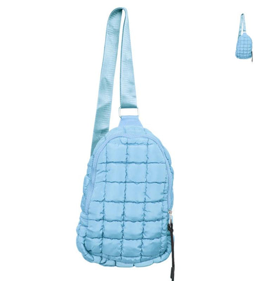 Quilted Sling Crossbody Bag Light Blue
