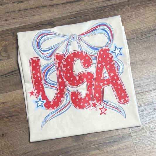Patriotic USA Doodle Bow Short Sleeve YOUTH