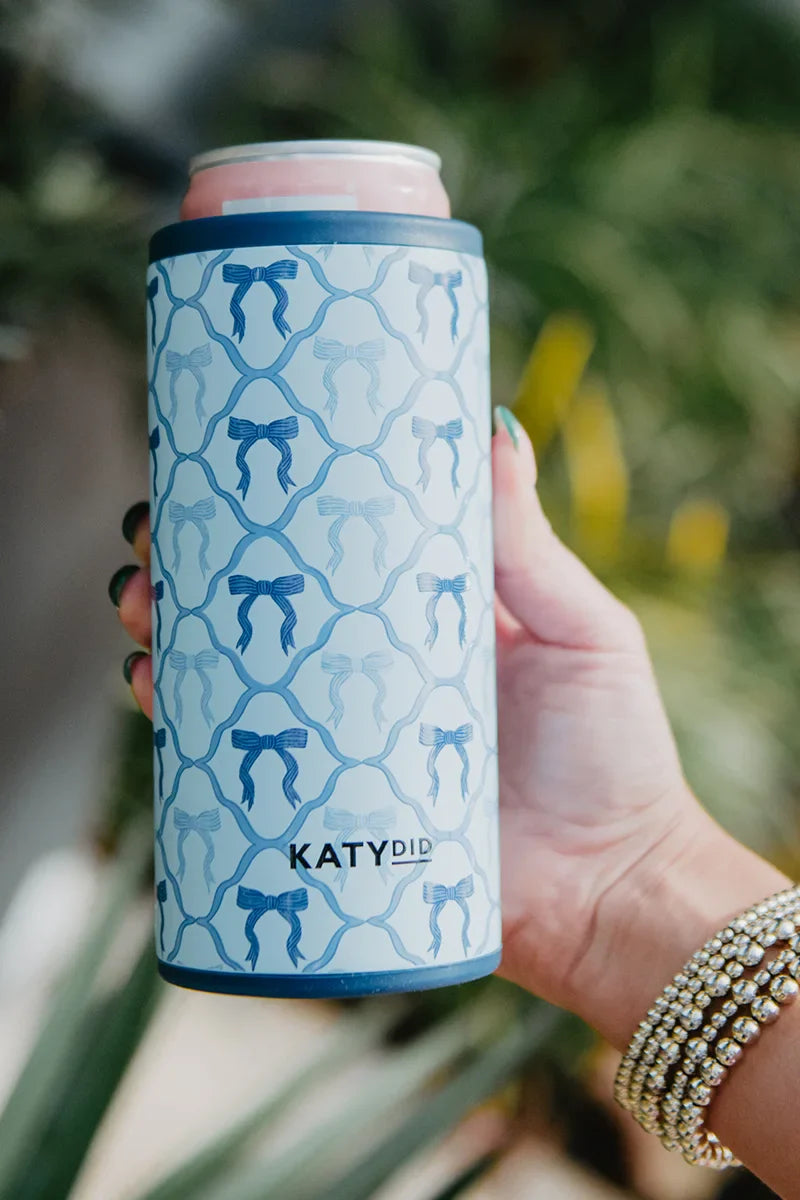 Slim Can Koozie Blue Bows