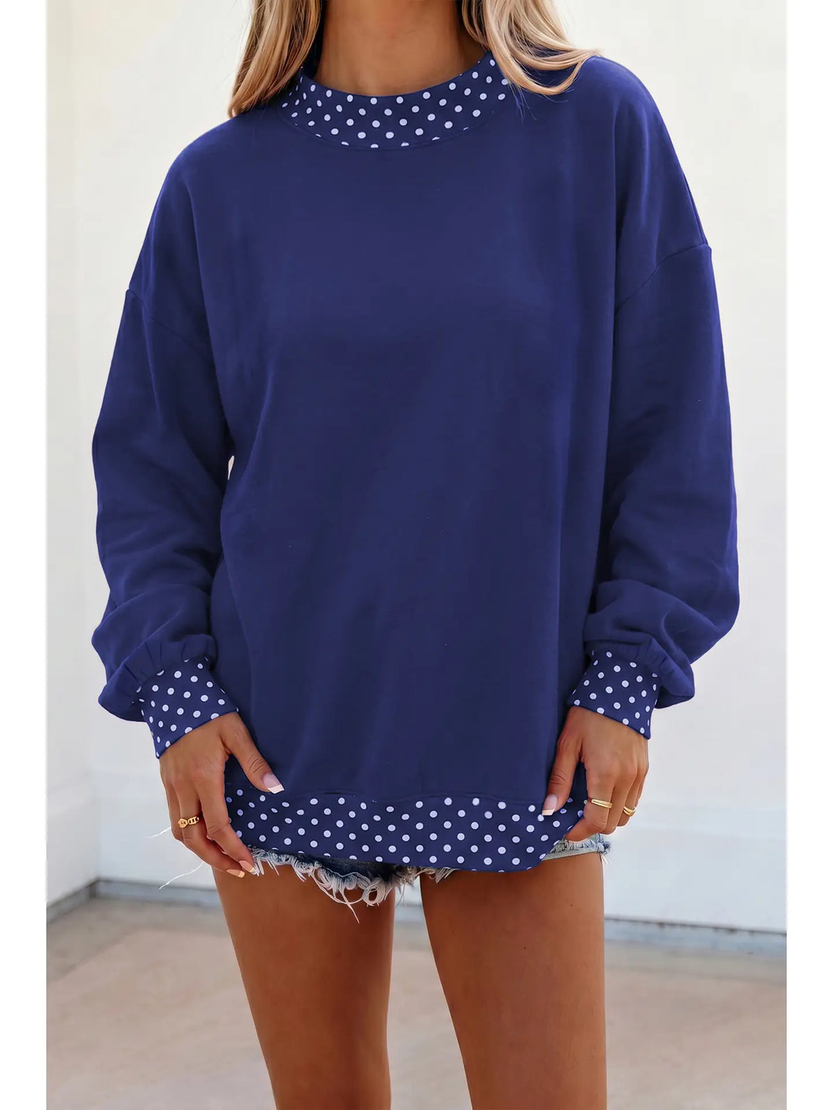 Mock Neck Polka Dot Navy Blue
