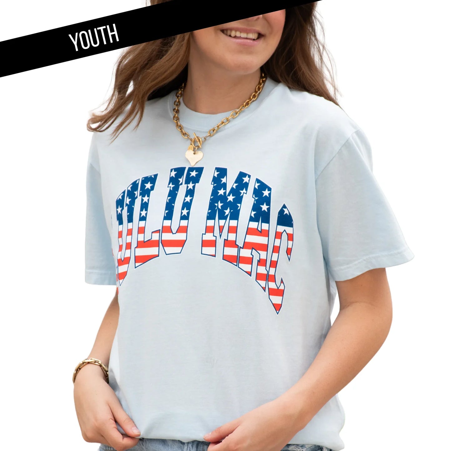 Lulu Mac Youth T-Shirt Light Blue Stars and Stripes