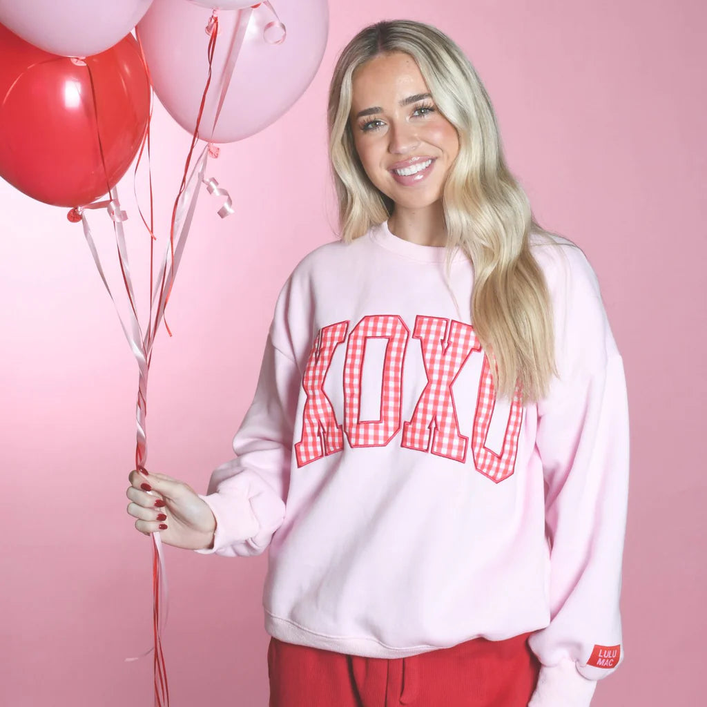 Lulu Mac Sweatshirt XOXO Pink with Red Gingham