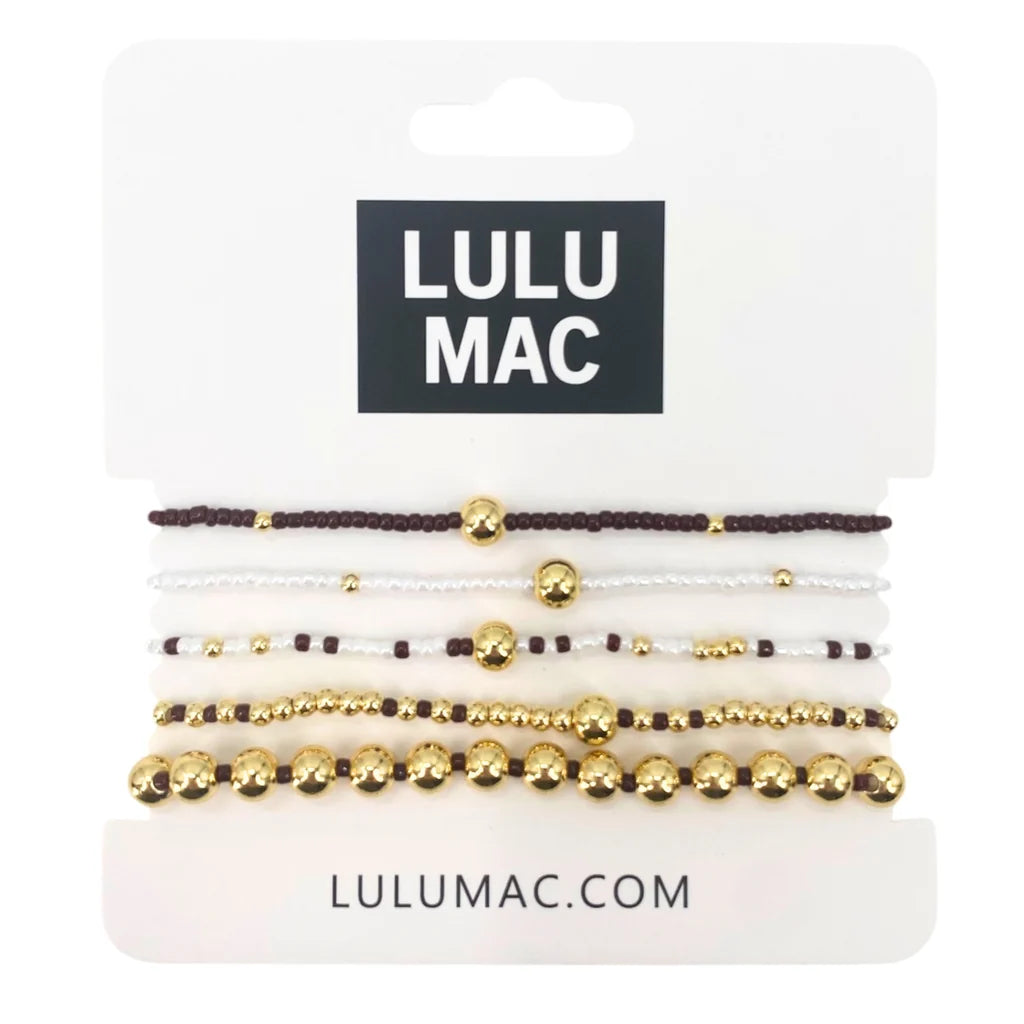 Lulu Mac 5 Stack Bracelet Maroon White