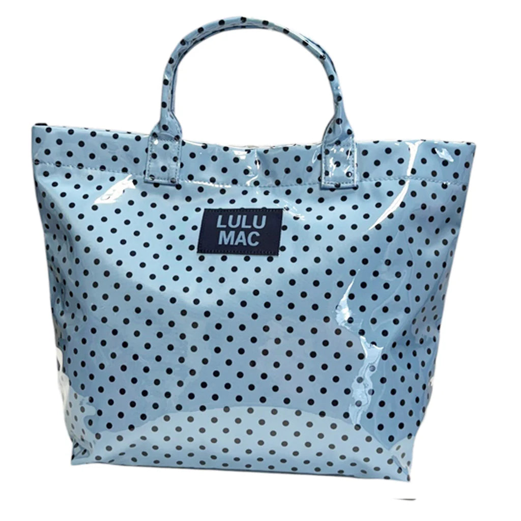 Lulu Mac Tote Light Blue Navy Dots