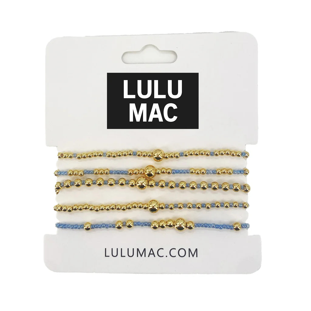 Lulu Mac 5 Stack Bracelet Gold Lt Blue