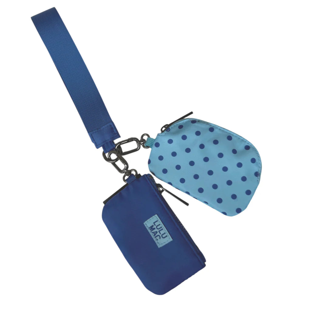 Lulu Mac Double Pouch Wristlet Blue/ Navy Dots