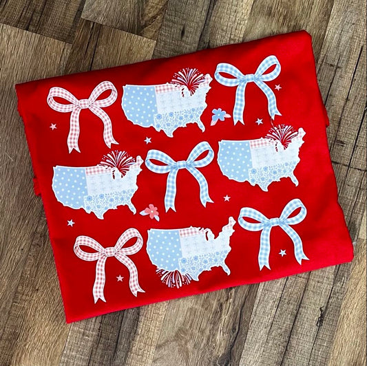 Patriotic America Bows Short Sleeve YOUTH