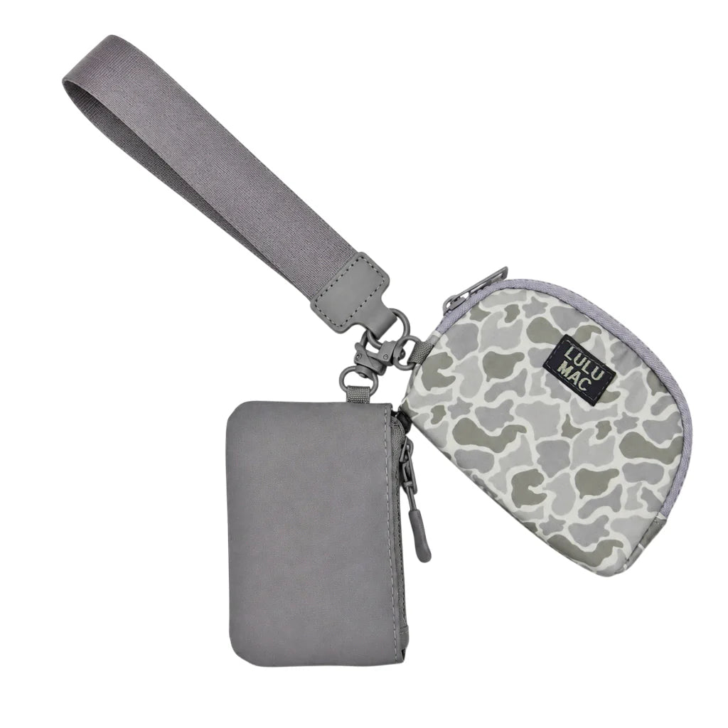 Lulu Mac Double Pouch Wristlet Grey/ White Camo