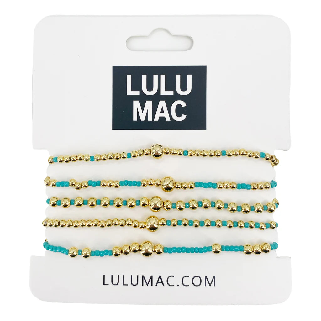 Lulu Mac 5 Stack Bracelet Gold Turquoise