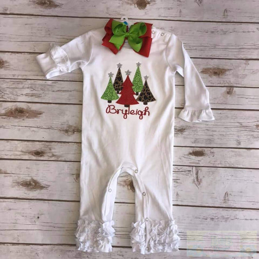 Girl's Christmas Ruffled Long Sleeve Romper