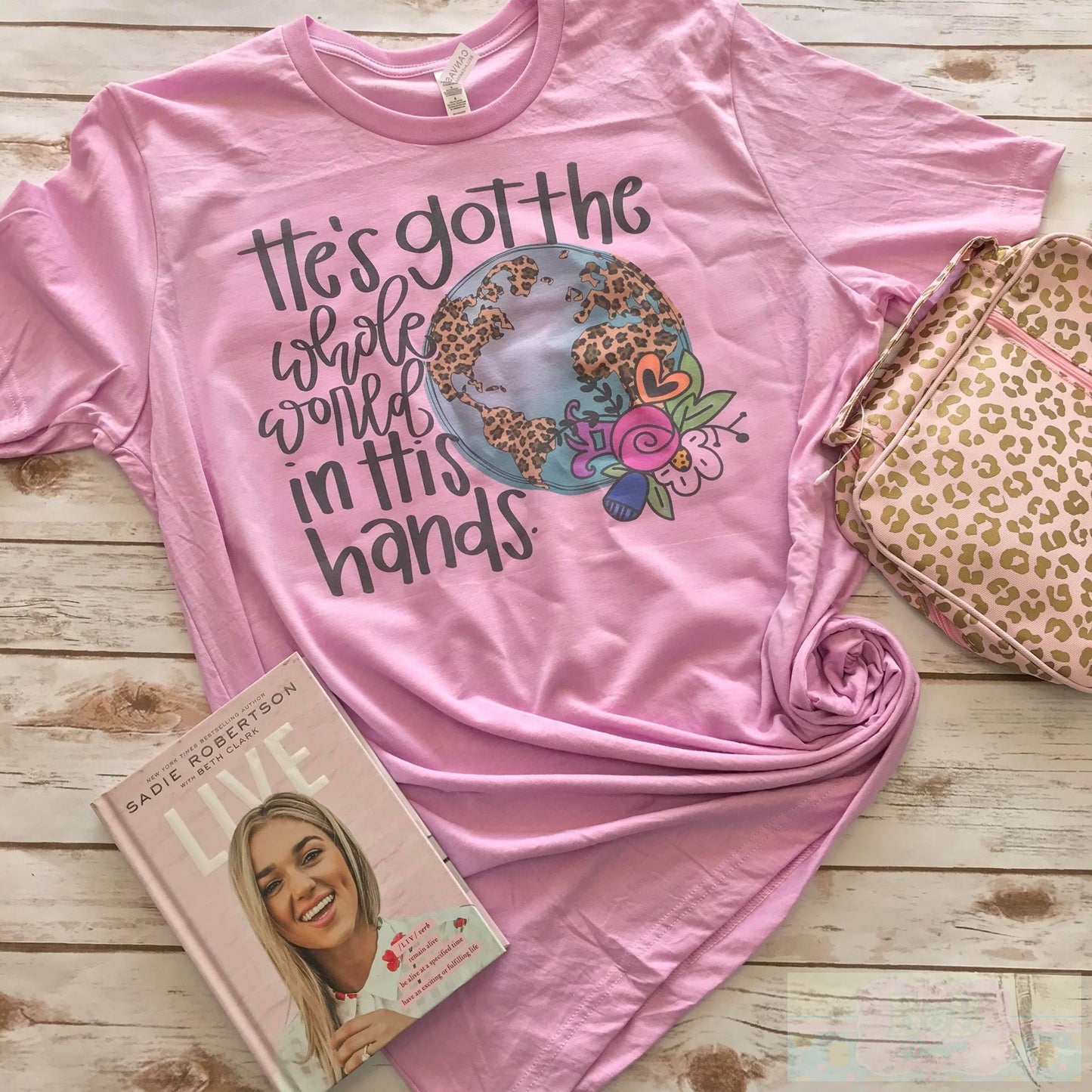 He's got the Whole World in His Hands Lilac Short Sleeve T-Shirt