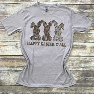 Happy Easter Y'all Bunny Trio Short Sleeve T-Shirt Taupe