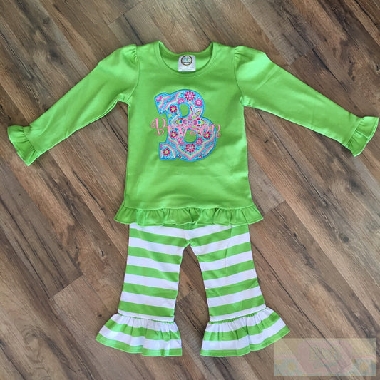 Initial Ruffle Long Sleeve Pant Set