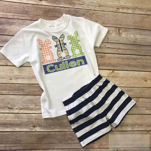 Personalized Bunny Trio Short Sleeve T Shirt and Shorts Set