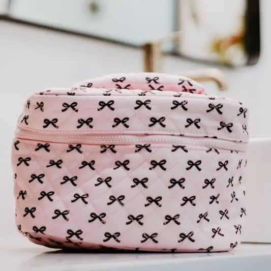 Cosmetic Bag Pink with Black Bows