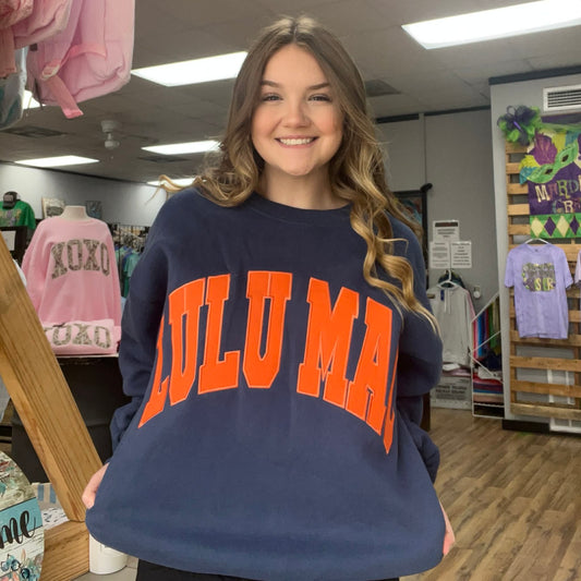 Lulu Mac Sweatshirt Navy with Orange Stitch