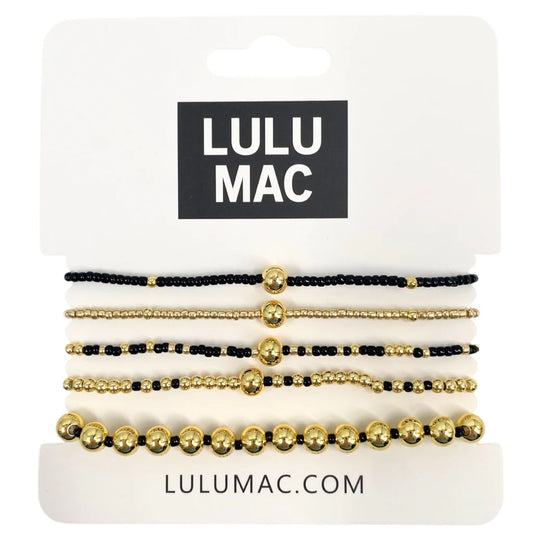 Lulu Mac 5 Stack Bracelet Black Gold