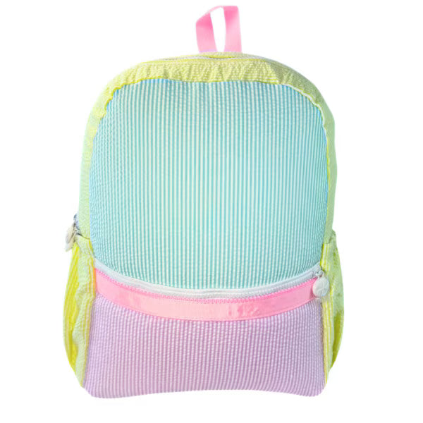 Oh Mint! Large Seersucker Backpack with Pockets