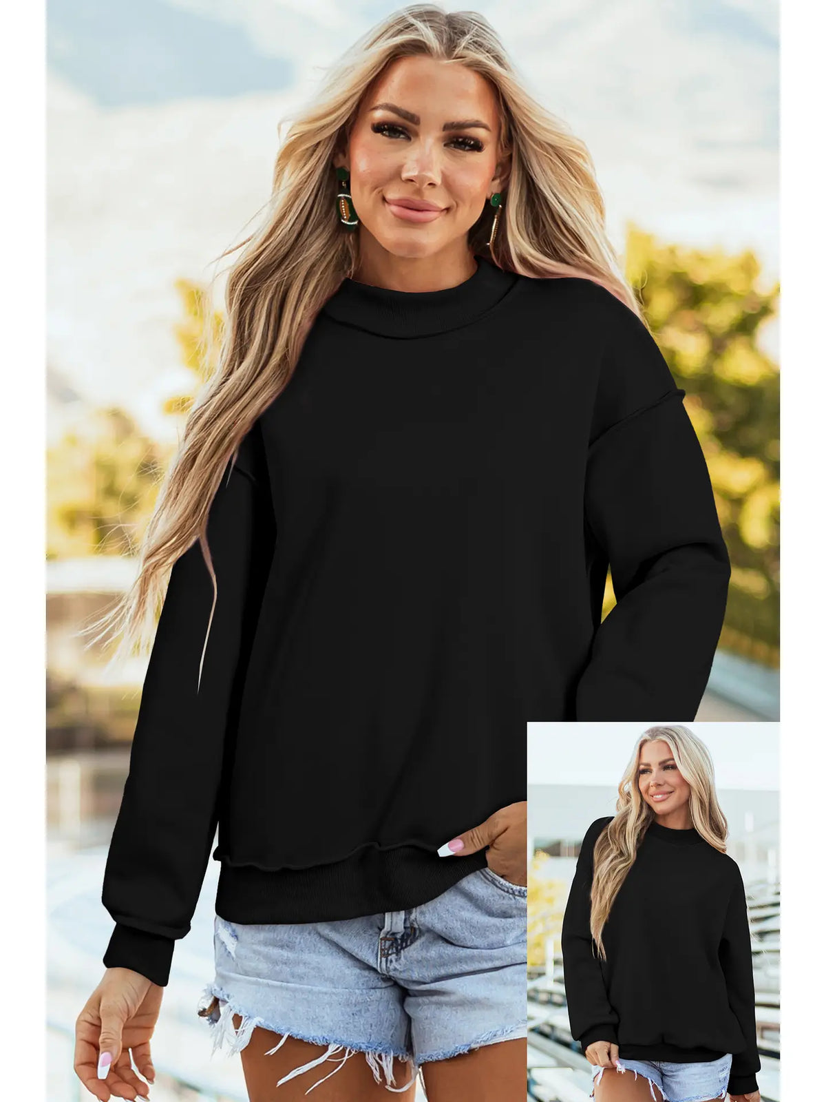 Mock Neck Reversible Black