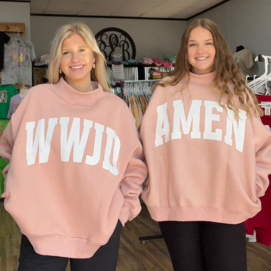 WWJD/AMEN Reversible Blush Mock Neck