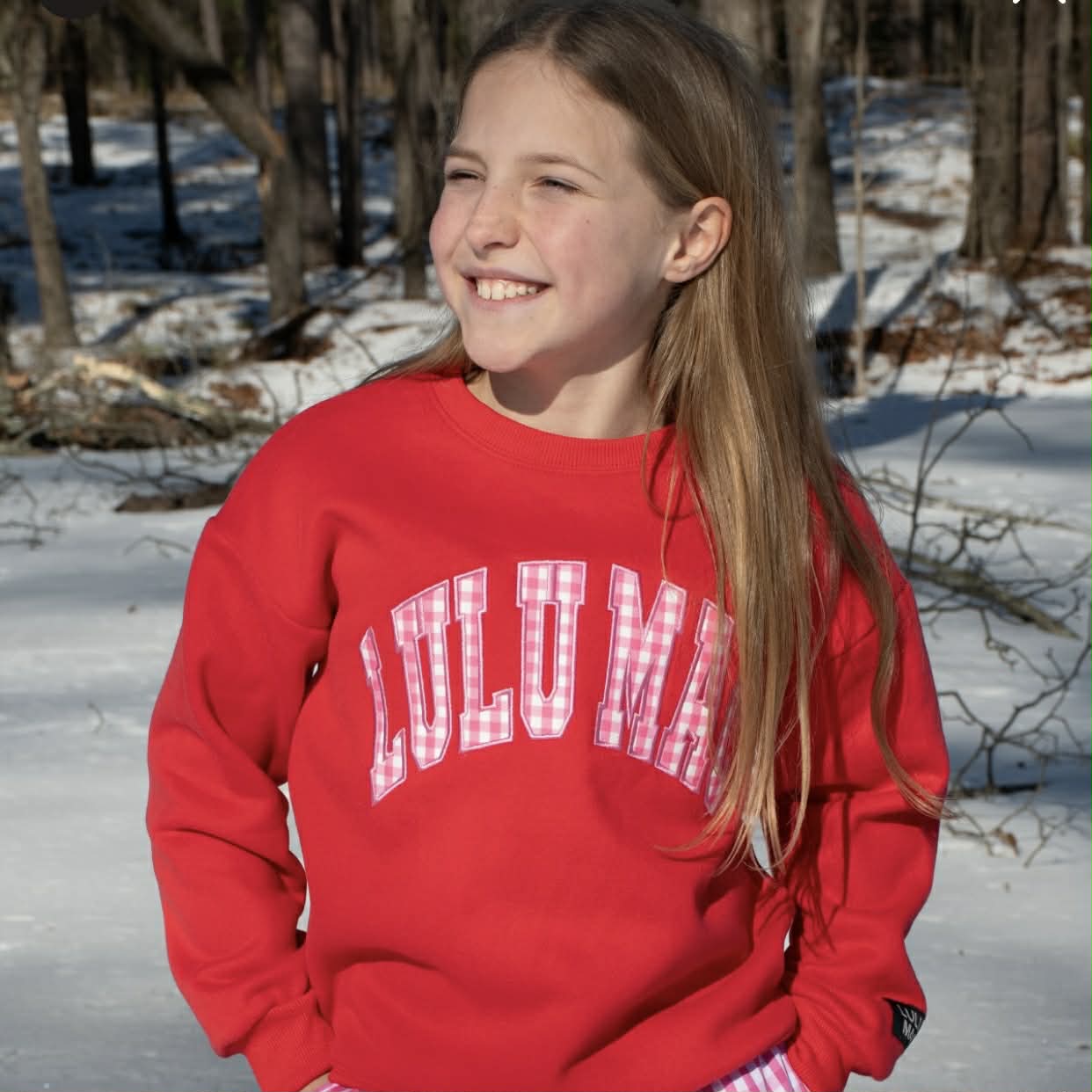 Lulu Mac YOUTH Sweatshirt Red w/ Pink Gingham