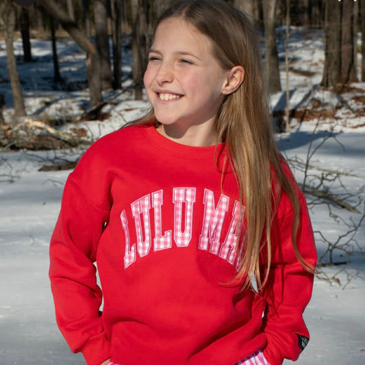 Lulu Mac YOUTH Sweatshirt Red w/ Pink Gingham