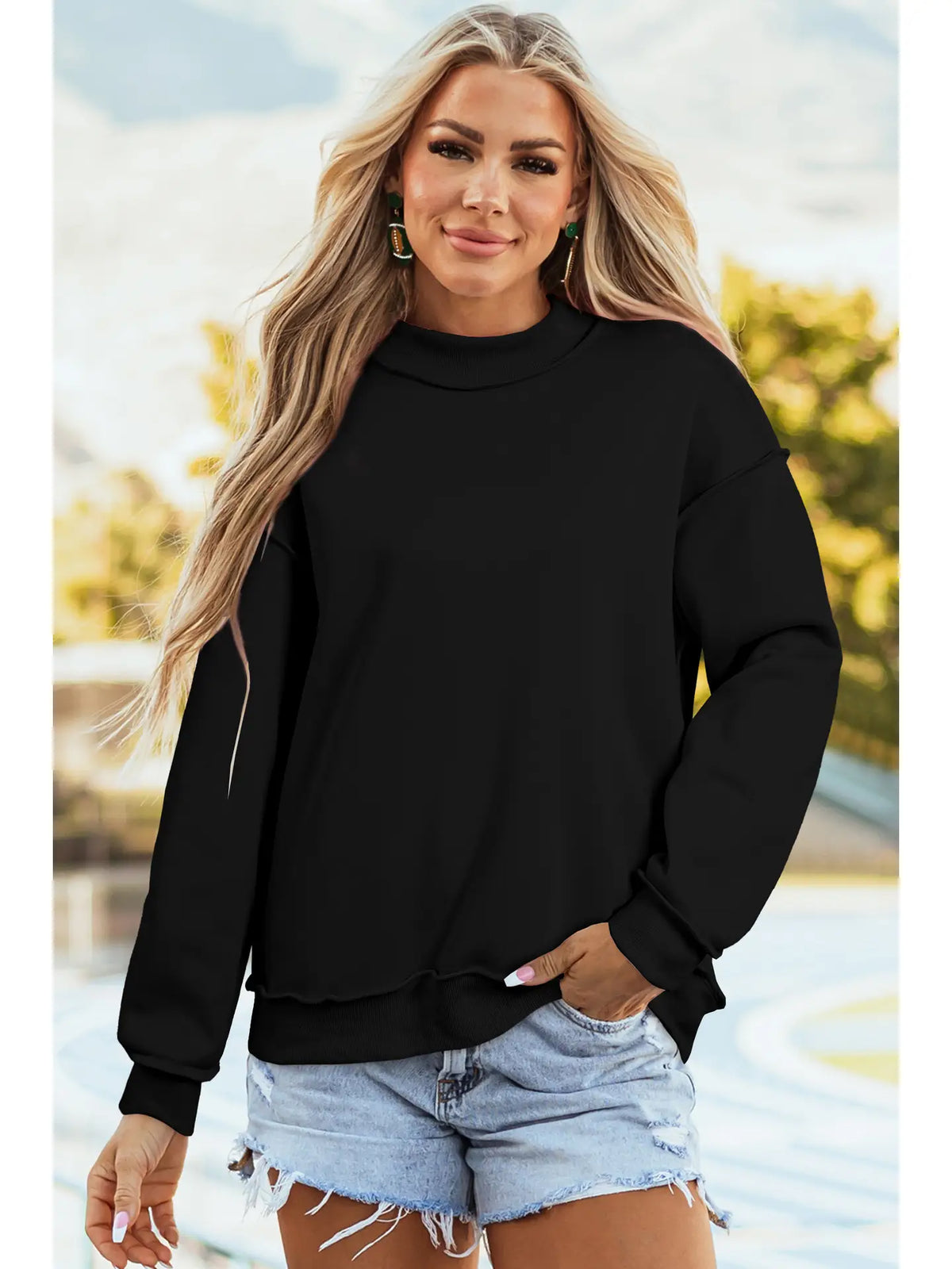 Mock Neck Reversible Black