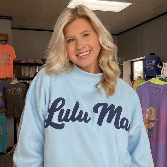 Lulu Mac Script Mockneck Blue/ Navy Puff
