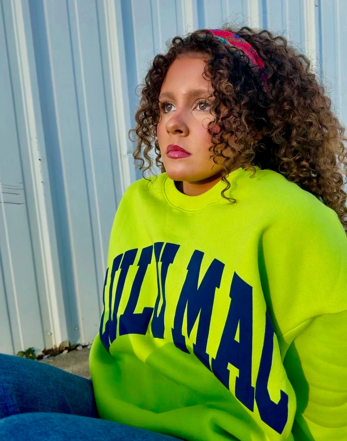 Lulu Mac Sweatshirt Chartruese with Deep Blue Puff