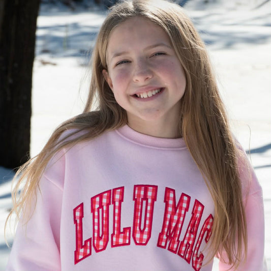 Lulu Mac YOUTH Sweatshirt Pink w/ Red Gingham