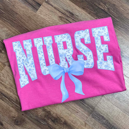 Nurse Blue Bow Pink Short Sleeve
