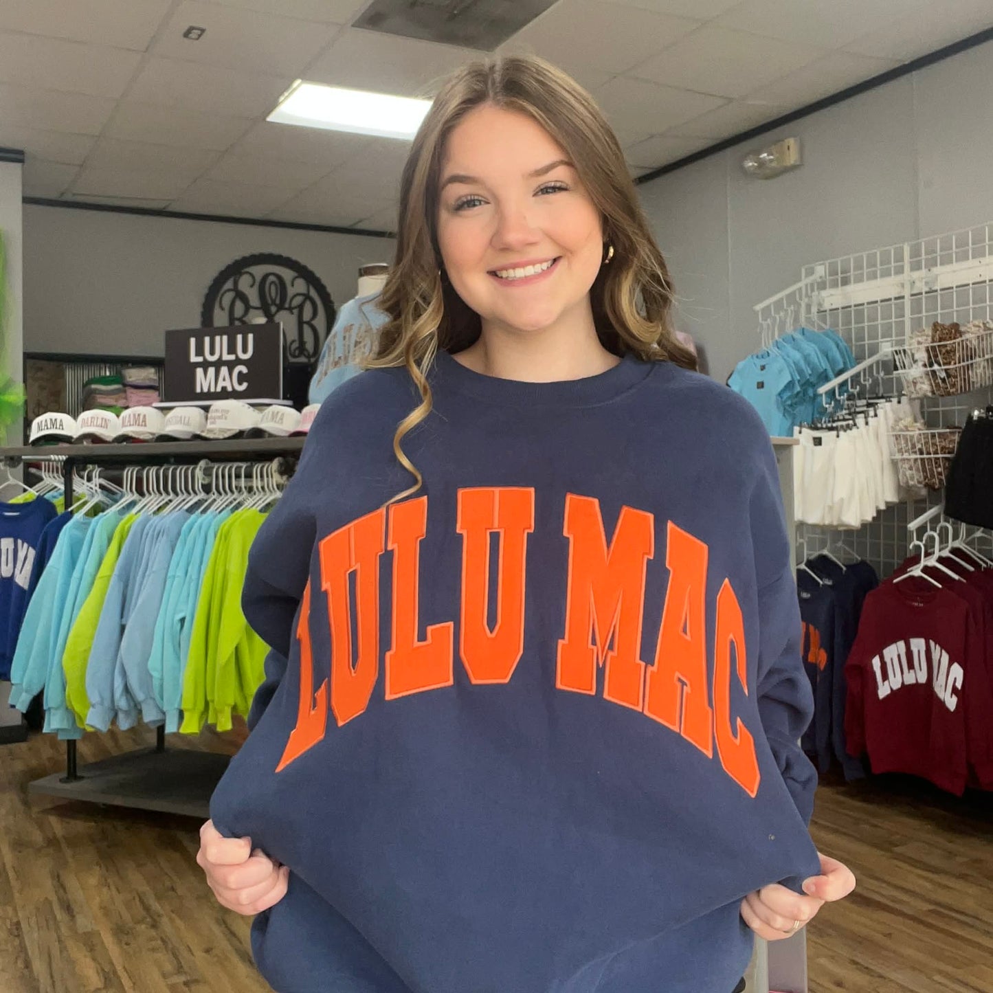 Lulu Mac Sweatshirt Navy with Orange Stitch