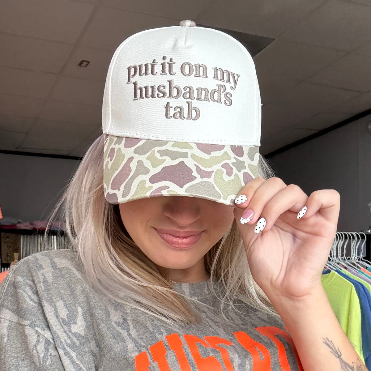 Lulu Mac Camo Hat Husband's Tab Taupe