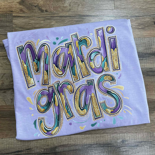 Mardi Gras Splatter Lilac Shirt