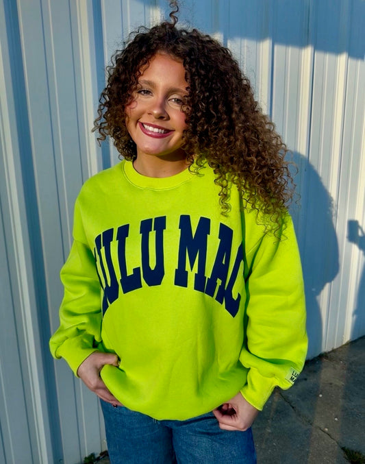 Lulu Mac Sweatshirt Chartruese with Deep Blue Puff