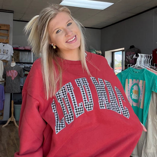 Lulu Mac Sweatshirt Crimson Houndstooth Stitch