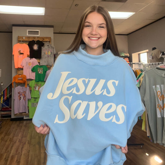 Jesus Saves Baby Blue Mock Neck