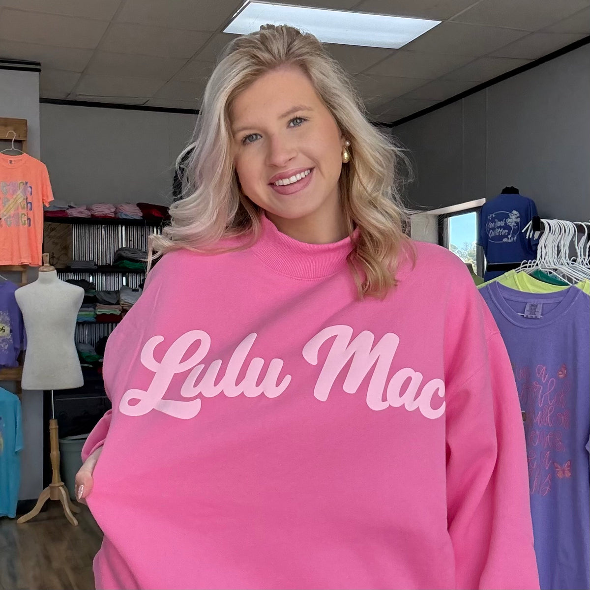 Lulu Mac Script Mockneck Pink/Light Pink Puff