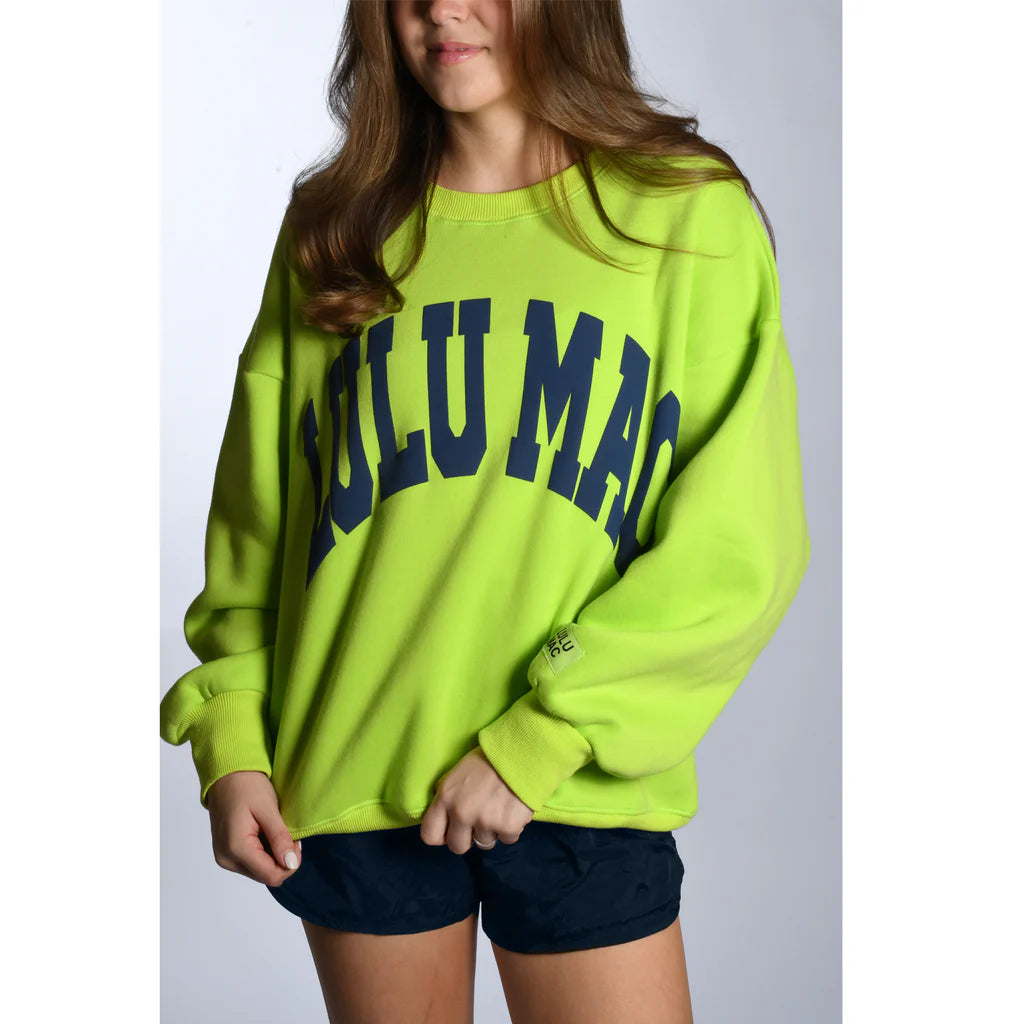 PREORDER Lulu Mac Sweatshirt Chartruese with Deep Blue Puff