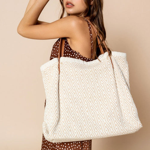 Danielle Boho Beige Printed Cotton Tote w/ Zip Top