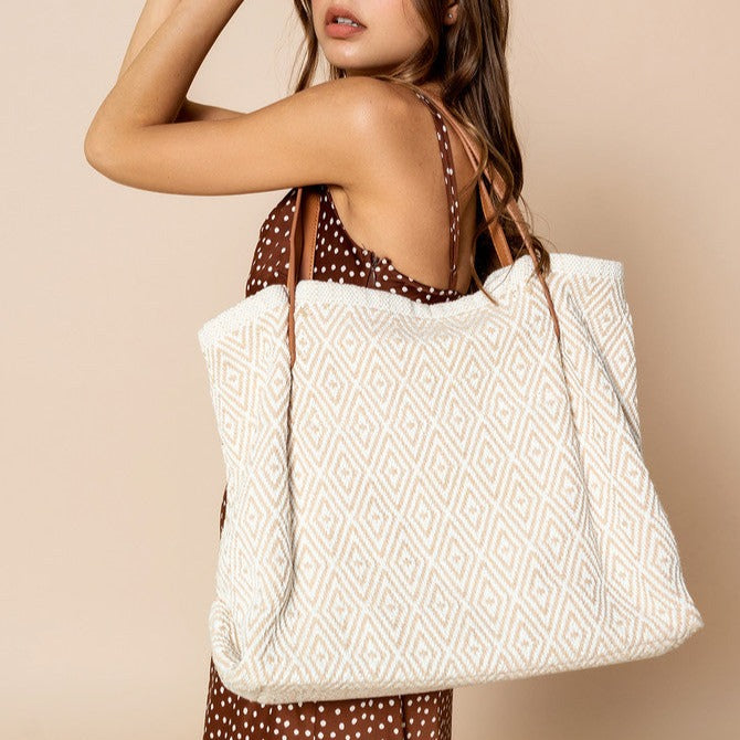 Danielle Boho Beige Printed Cotton Tote w/ Zip Top